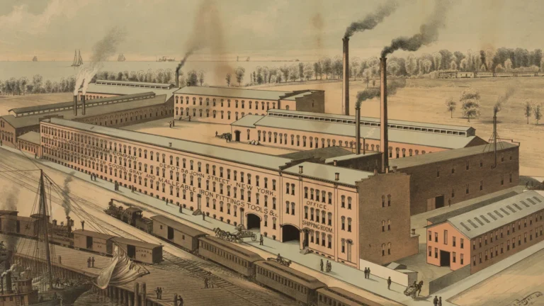 A photograph of a factory during the Industrial Revolution